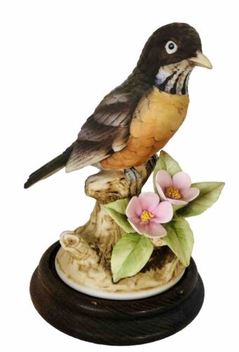Robin Morning Glory Bird Andrea by Sadek Porcelain Wood Base Stand Japan 9386 - Picture 1 of 8
