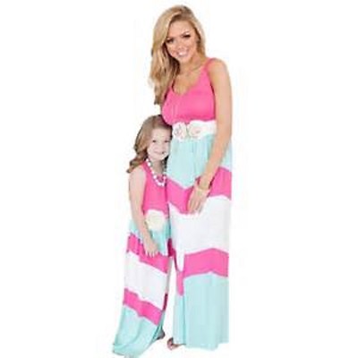 Madre E Hija Azul Vestido de Rayas a Juego Vestidos Mujer Niña