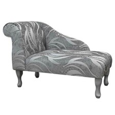 Floral Silver Chaise Longue Sofa Small Lounge Handmade in Zest Tribal Fabric