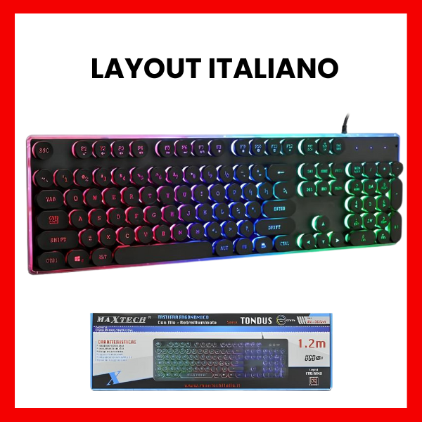 tastiera gaming retroilluminata da pc notebook keyboard usb ergonomica italiana
