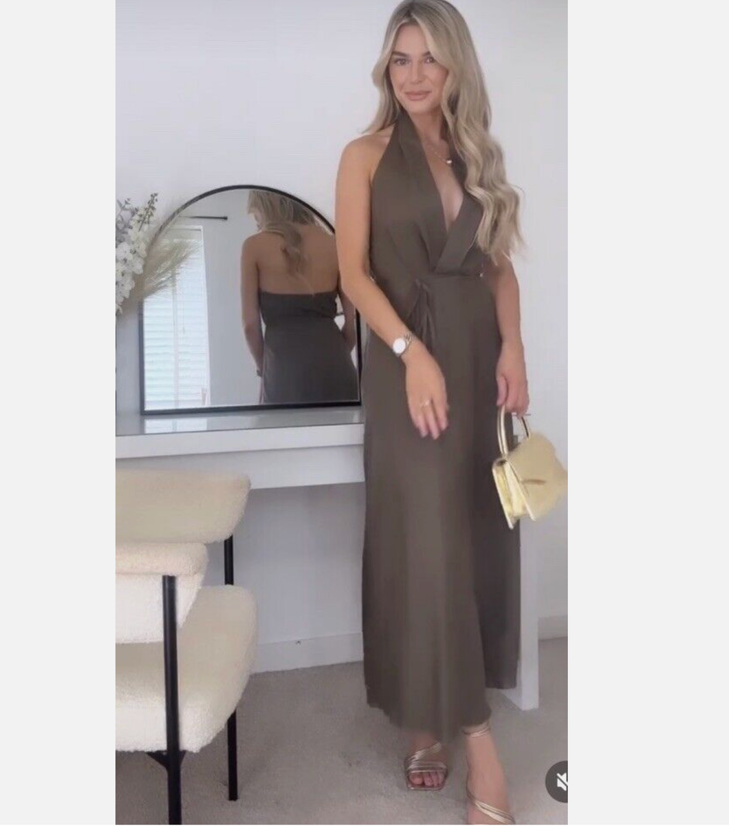 knee length dresses for ladies Early 00s Zara Woman Linen Button Down Maxi Beige Dress - Linen - Summer  dress