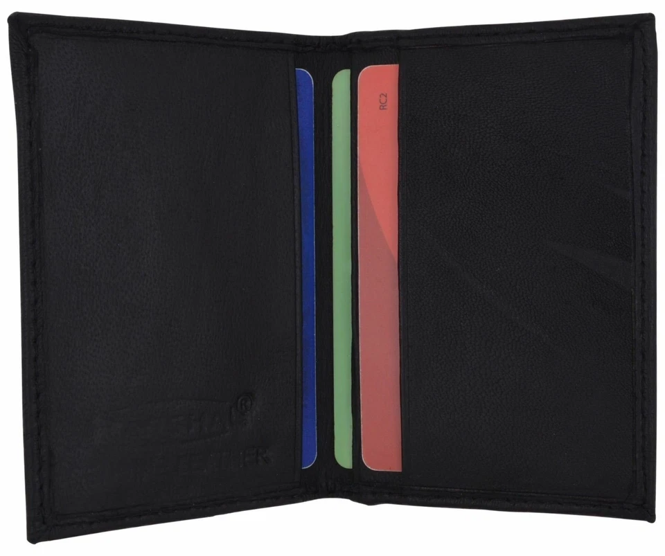 Mini billetera de cuero plegable pequeña para tarjeta de crédito e identificación diseño delgado para hombre Foto 2 de 4