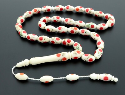 Brass inlay decor Camel bone 33 beads Islamic Prayer Beads Misbaha Tesbih 302056