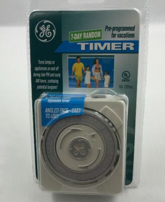 GE 7-Day Random Vacation Timer Pre-Programed Mode UL Listed Angle Face On Off 