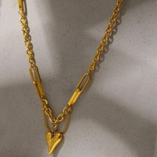 Stainless Steel 18 K Metal Texture Choker Heart Pendant Necklace for Women