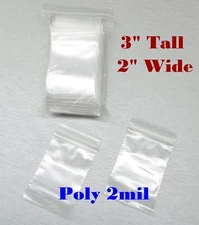 2"x3" Jewelry Bags 1000 Clear 2mil Small Poly Zip Reclosable Bags Plastic 