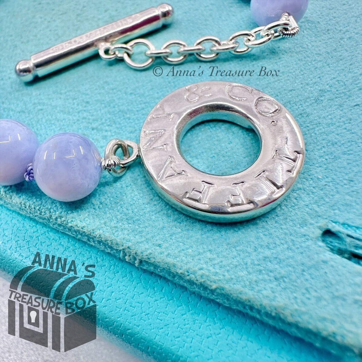 Tiffany & Co. 925 Silver 8mm Blue Lace Agate Toggle 8