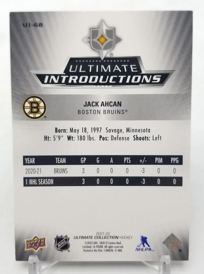 2021-22 Upper Deck Ultimate JACK AHCAN Rookie Ultimate Introductions /49 Gold RC - Image 4 of 4