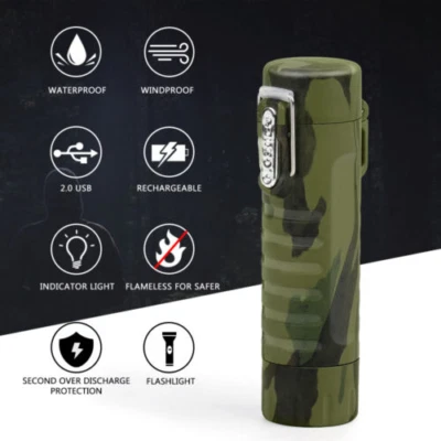 ZACTLY Dual Arc Plasma Lighter Windproof Waterproof USB Rechargeable Flashlight Lanyard