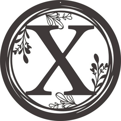 Decorative Metal Wall Art Sign with Letter X-Round Monogram Plaque with Flora...