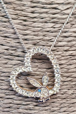 Original Playboy Kristall Halskette Herz Häschen Kette Anhänger Schmuck