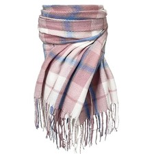 Winter Scarf for Women Cashmere Feel Plaid Warm Long Blanket Pink White