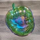 Vintage Carnival Indiana Green Grapes Bowl Iridescent Glass Serving Fruit Dish