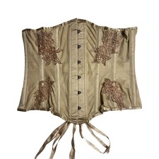 Corset Story Malla Dorada Bajo el Busto Corsé Encaje Apliques Acero Deshuesado Talla 32