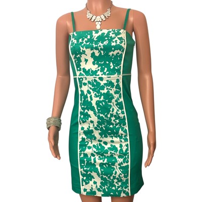 New York & Company Dress Sz 2 Green Panel Chic Garden Party Stretch Summer Y2K