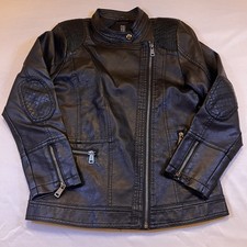 Vegan Faux Leather Jacket Black Moto Racer Biker Zipped Pockets Youth Size 11-12