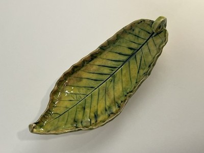 Unique Vintage Hand Crafted Kiln Fired Leaf Dish Tabletop Decor