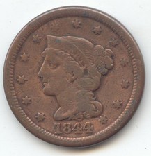 1844/81 Overdate Braided Hair Large Cent, Fine Details