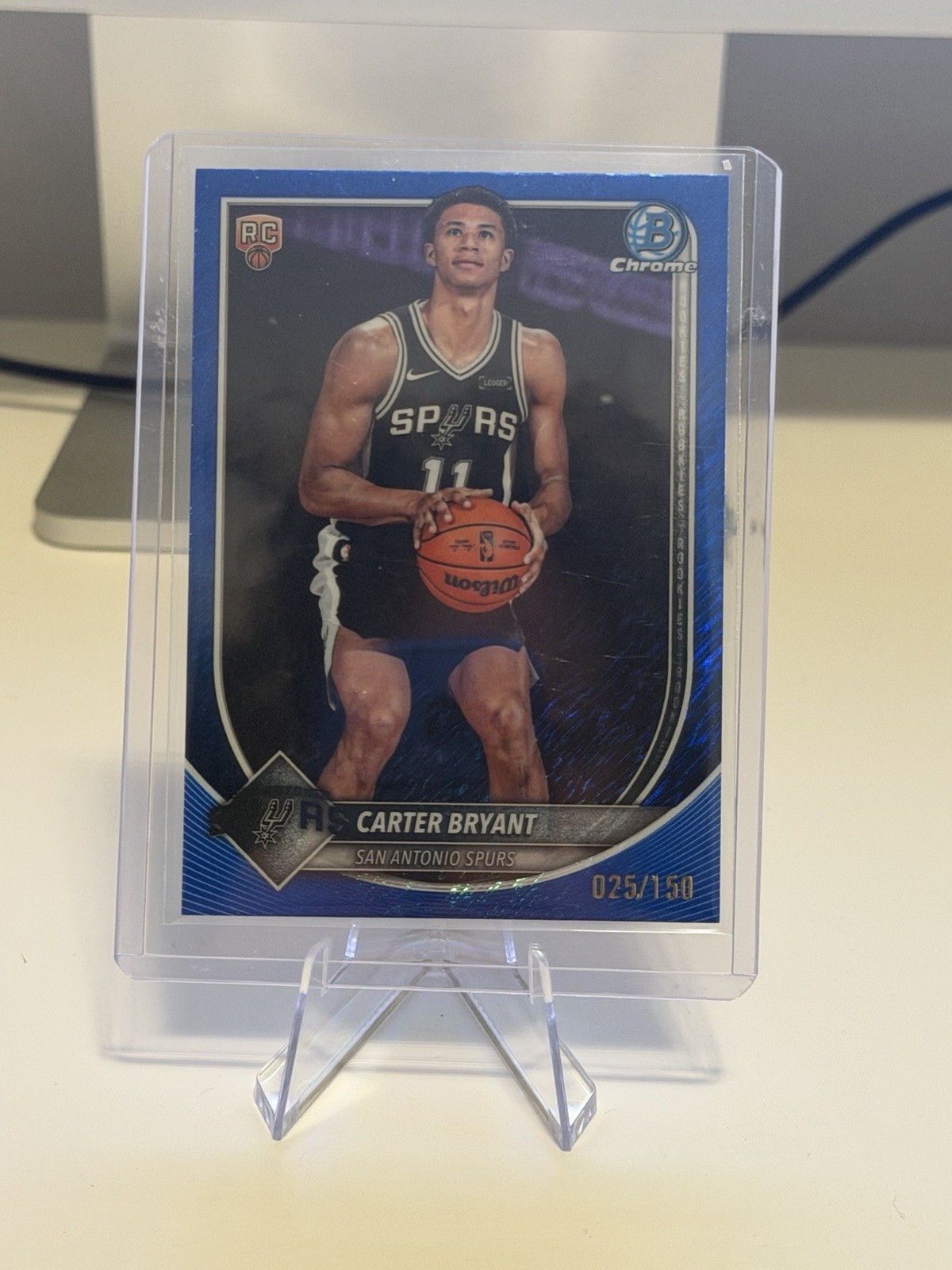 2025 Bowman Chrome Carter Bryant RC Blue Shimmer /150 #BCV-14 Spurs Rookie