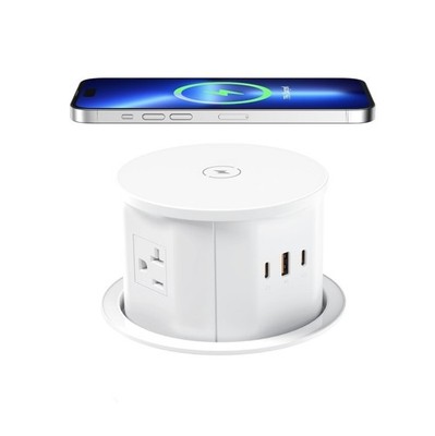 20 Amp Pop Up Countertop Outlet with 15W Wireless Charger,Max 65W Power Delivery