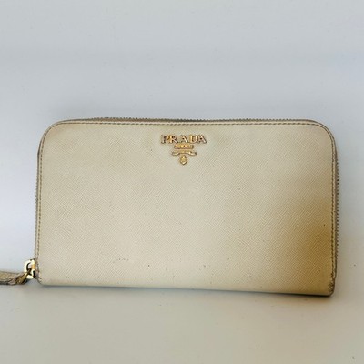 PRADA Geldbörse Zip-around Saffiano beige - original - gebraucht / Gebrauchsspuren