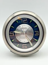 Bulova B5027 Lite Night Alarm Clock Brushed Silver-Tone 3.75" Desk Table Quartz