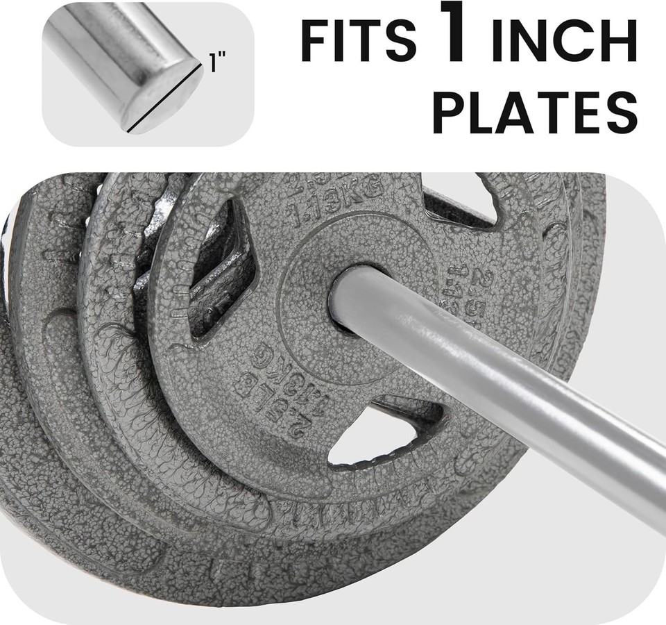 Fitness Weight Bar 5FT Barbell 1 Inch Solid Chrome Workout Exercise ...