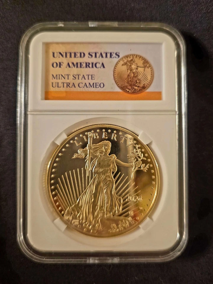 2024 - One Ounce .999 Gold American Eagle - $50- 24k Fine (BU) Glided Repro Coin - Image 2 of 4