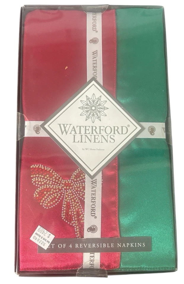 Nuevo en Paquete Juego de 4 Servilletas de Tela Waterford Linas Reversibles 21"x21" "Lazo de Vacaciones" Foto 2 de 4