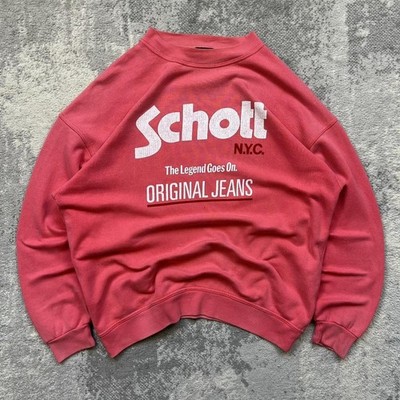 Vintage Schott Sweatshirt Small Herren rosa weiß Grafik Print 80er 90er Schott NYC