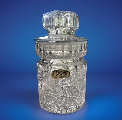 Julia Poland 24% Lead Cut Crystal Glass Round Brilliant Starburst Biscuit Jar