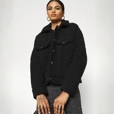 Vero Moda Black Teddy Fleece Button Up Jacket...