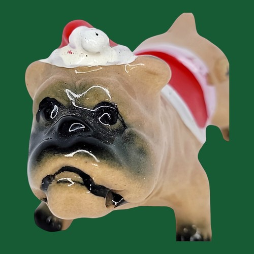 Bulldog Vintage Ceramic Christmas Ornament, Santa Hat & Sweater, Dog Figurine - Picture 9 of 11