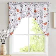  Floral Swag Curtains Watercolor Flower Leaves 60"W x 36"L (Pack of 1) Orange