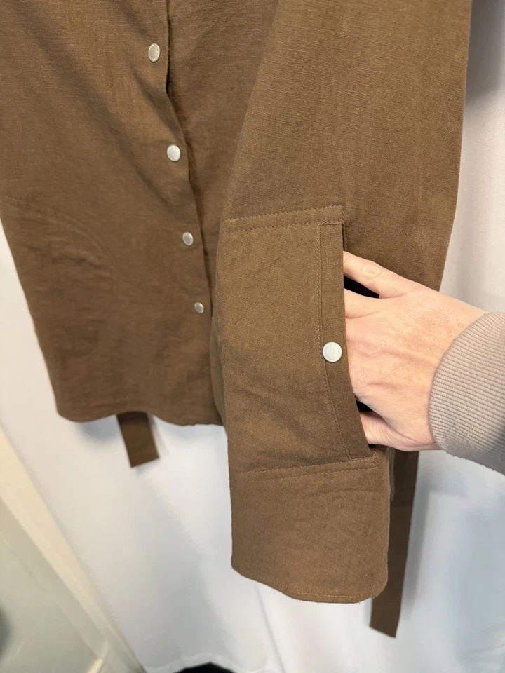 Vestido Camisa Dialogue Cinza Gola Manga Longa com Cinto Feminino Tamanho PS - Imagem 4 de 4