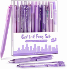 12Pack Pastel Gel Ink Pen Set, 11 Pack Black Ink Pens with 1Pack Purple
