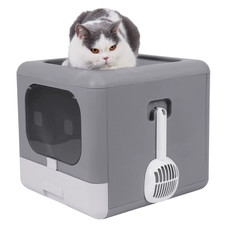 Cat Litter Box with Scoop and Tray Sifting Enclosed Foldable Kitten Toilet Detac
