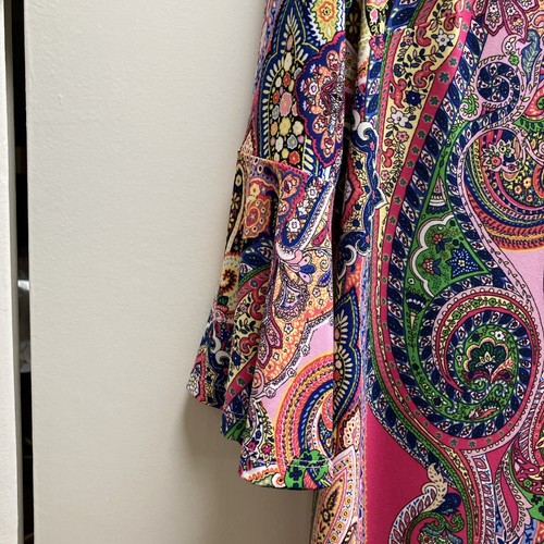 TOMMY HILFIGER SZ 8 MULTICOLOR PAISLEY STRETCHY SHIFT DRESS 3/4 BELL SLEEVE New - Picture 3 of 9