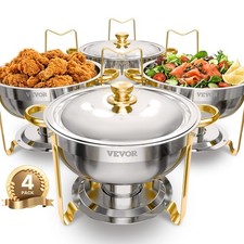 VEVOR 5 Qt 4 Pack Round Chafing Dish Buffet Set Full-Size Pan Stainless Steel