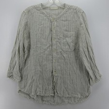 CP Shades Top Women XS White Linen Blouse Striped Roll Tab Band Collar USA Made