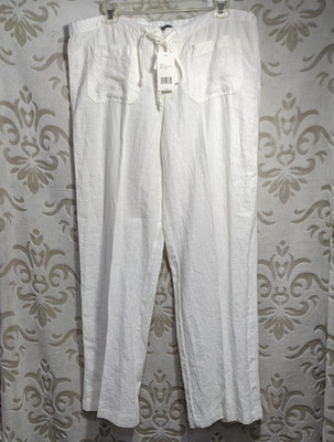 NEW VINCE 100% Ecru Linen Drawstring Pull On Pants with Square Pockets SZ L
