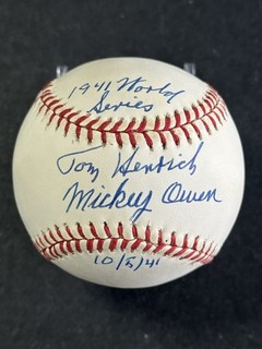 Tommy Henrich Mickey Owen Signed " 10/5/41 1941 World Series " OAL Baseball PSA