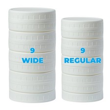Bedgeta 18 Pack White Plastic Mason Jar Lids with Silicone Rings, 9 Wide Mout...