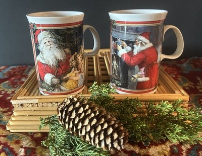 Dunoon Christmas Victorian Print Santa Claus 9oz Stoneware Mug Scotland Set Of 2