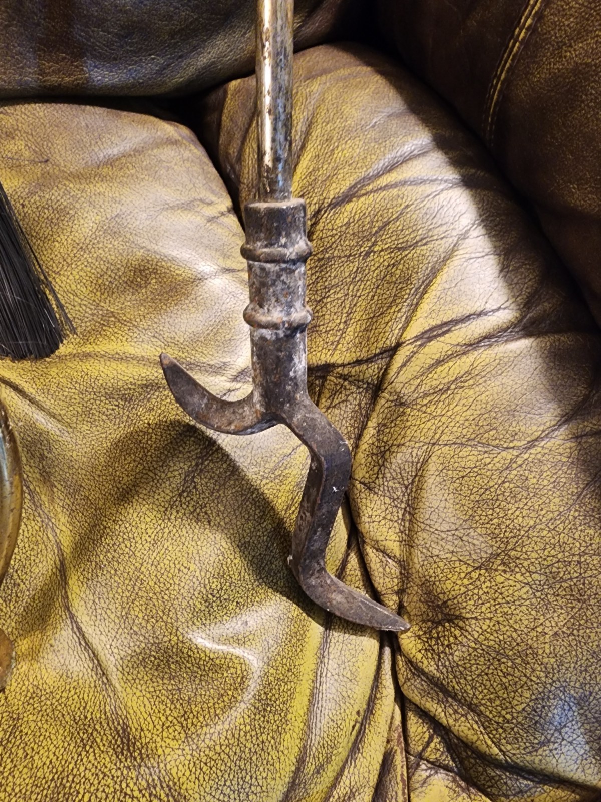 HumeWell VTG Brass & Wrought Iron Heavy Fireplace Tool Set/Companion 5 Pc NICE!!