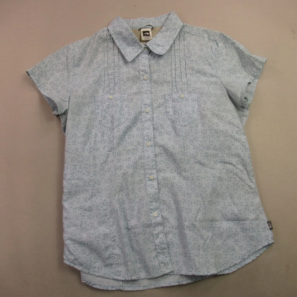 Camisa North Face para mujer XL manga corta ligera con botones bolsillos delanteros azul Foto 2 de 4