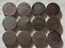 12 SHIELD NICKLES SET 1866, 1867 WITH RAYS, 1868, 69, 70, 72, 73, 74, 75, 76, 82