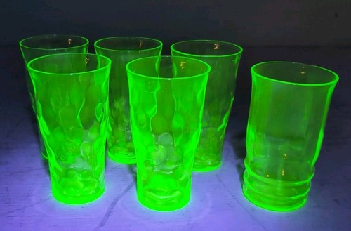 Juego de 6 vasos vintage de vidrio de uranio de 10 OZ diseño festoneado - 1 desajuste