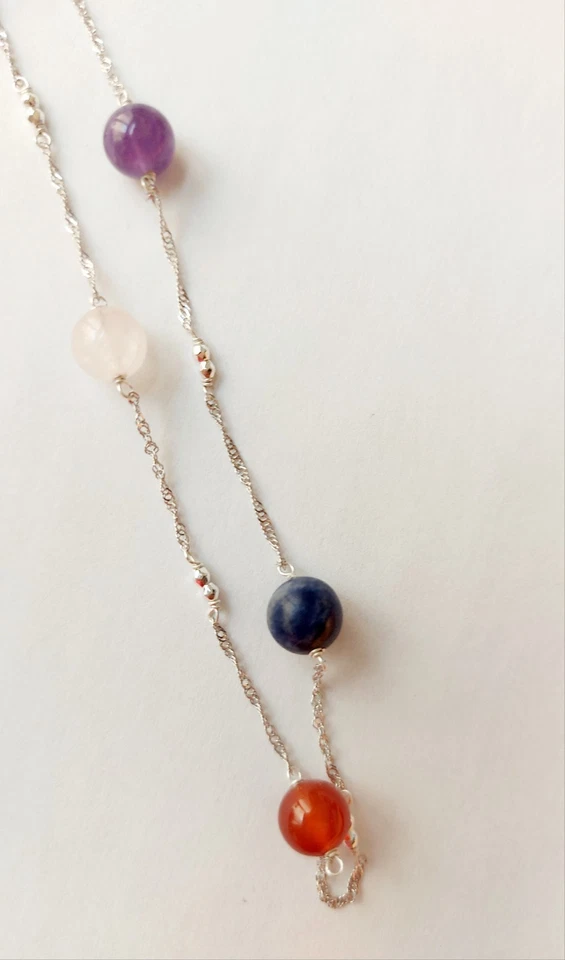 Collana in argento 925 chakra con ametista sodalite corniola quarzo giada da 8mm - Immagine 3 di 4