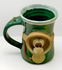 Studio Pottery Funny Ugly Face Coffee Mug Artist Signed Folk Art Boho Beach Gift